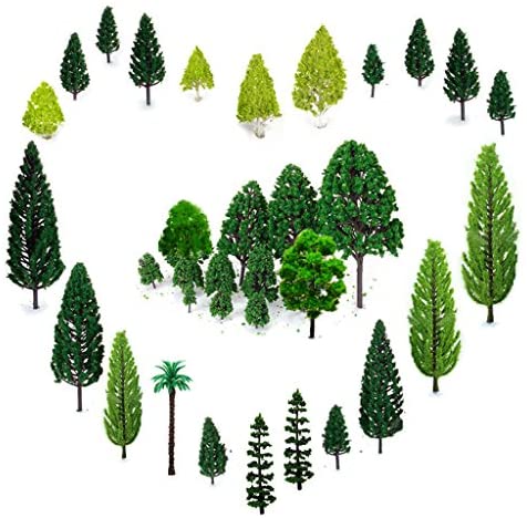 OrgMemory 29pcs Mixed Model Trees 1.5-6 inch(4 -16 cm), Ho Scale Bushes, Diorama Supplies, Plastic Trees for Projects, Model Train Scenery with No Bases
