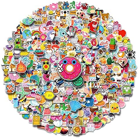 300PCS Mixed Stickers Pack, Cute Aesthetic Waterproof Stickers Trendy Decals for Water Bottle, Laptop, Phone, Skateboard Stickers for Teens Girls Kids, Colorful Vinyl Stickers