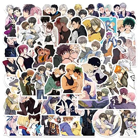 BoysLove Anime Stickers for Water Bottle, 50pcs Cute Waterproof Cartoon Decal for Teen Girl Laptop, Skateboard, Guitar, Mug, Phone, Notebook, Helmet, Bike