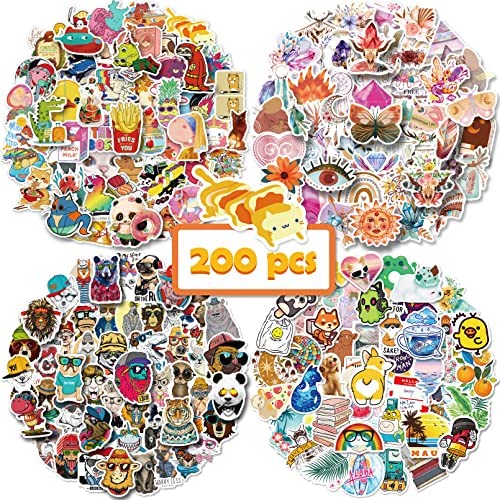 CUTELIILI Stickers for Water Bottles, 200PCS Cute Waterproof VSCO Vinyl Stickers for Hydro Flask, Laptop, Computer, Phone, PC, Skateboard, Luggage for Women Girls and Kids, Sticker Packs