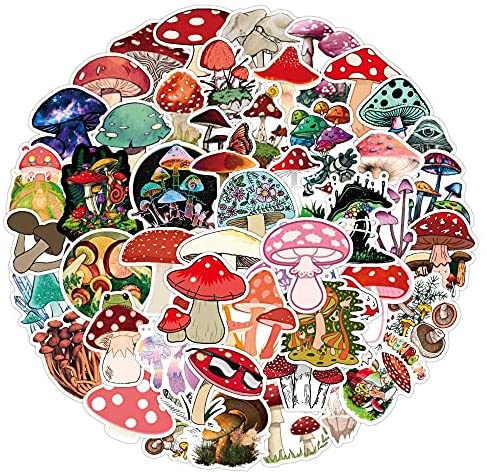 Mushroom Sticker 50PCS Water Bottle Aesthetic Mushroom Sticker Pack, Cute Vinyl Waterproof Decals Laptop Skateboard Water Cup Refrigerator Scrapbook Children Adolescent Adult Sticker Decals