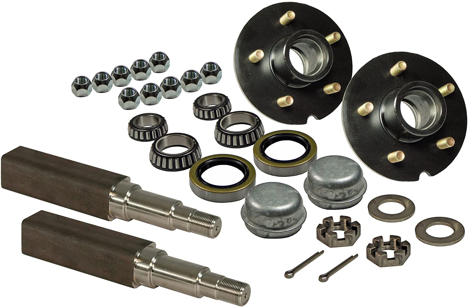Rigid Hitch Pair of 5-Bolt On 4-1/2 Inch Hub Assembly (AKSQ-3500545) Includes (2) Square Stock 1-3/8 Inch to 1-1/16 Inch Tapered Spindles & Bearings